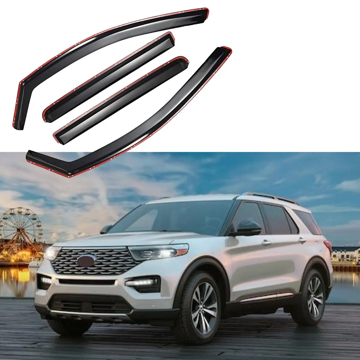 Fit 2020-2024 Ford Explorer In-Channel Vent Window Visors Rain Guard Deflectors 1