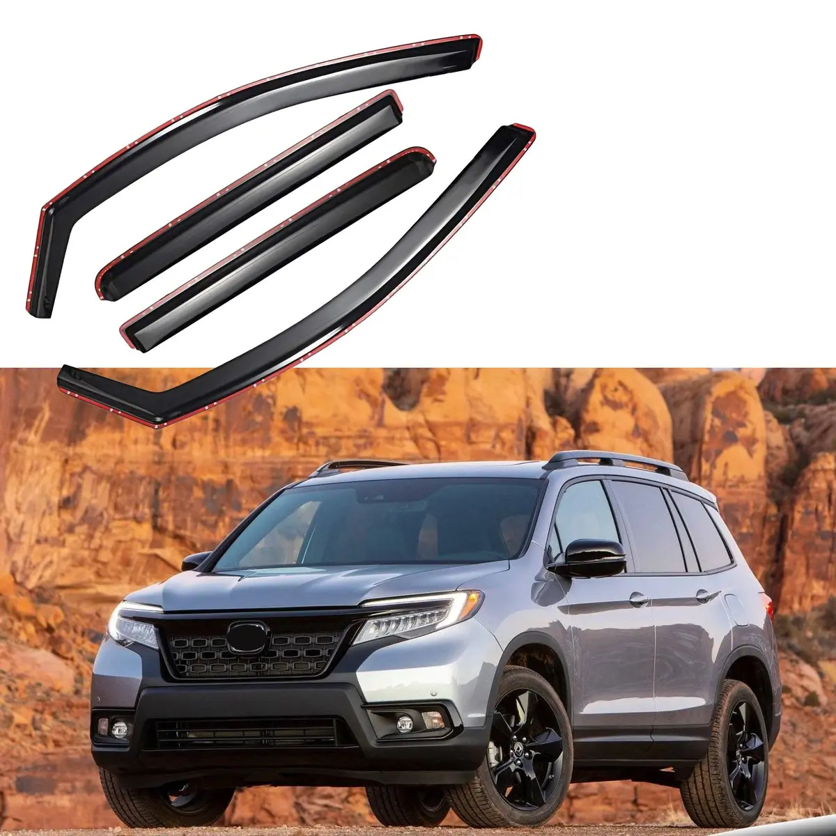Fit 2019-2022 Honda Passport In-Channel Vent Window Visors Rain Sun Wind Guards Shade Deflectors 1