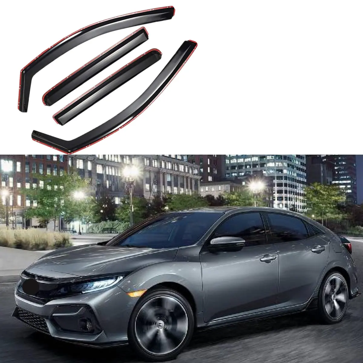 Fit 2017-2021 Honda Civic Hatchback In-Channel Vent Window Visors Rain Sun Wind Guards Shade Deflectors 1