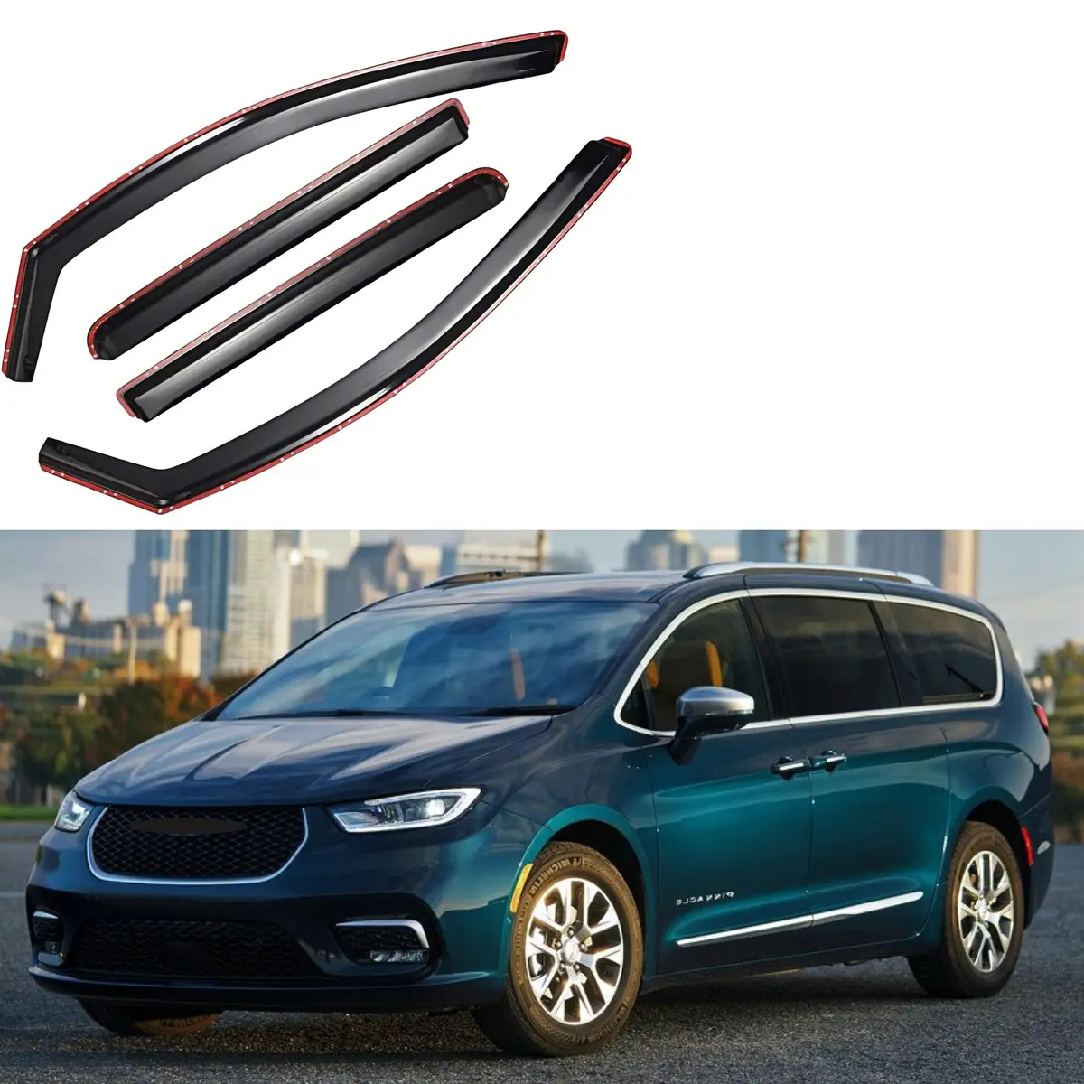 Fit 2017-2021 Chrysler Pacifica In-Channel Vent Window Visors Rain Sun Wind Guards Shade Deflectors 1