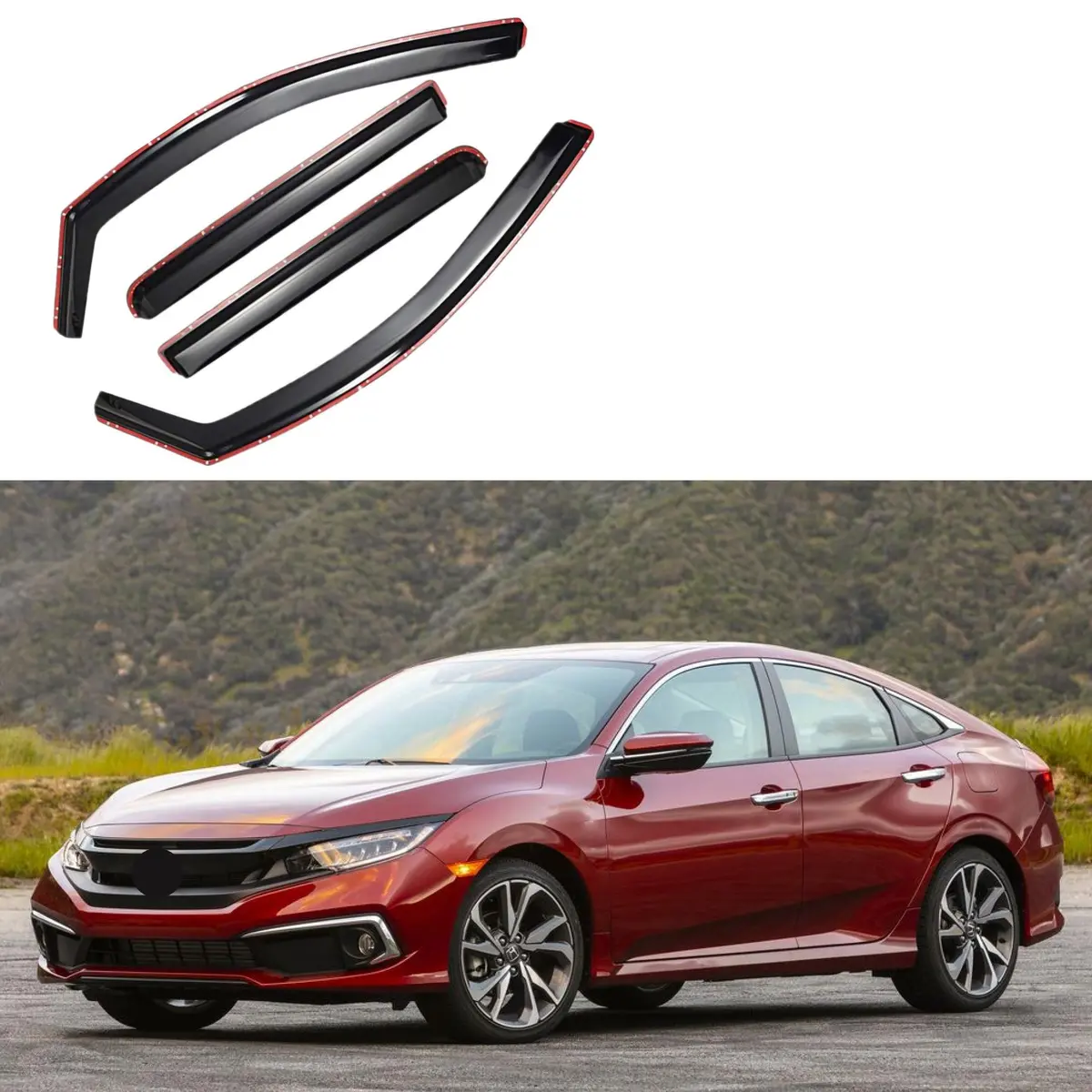 Fit 2016-2021 Honda Civic Sedan In-Channel Vent Window Visors Rain Sun Wind Guards Shade Deflectors 1