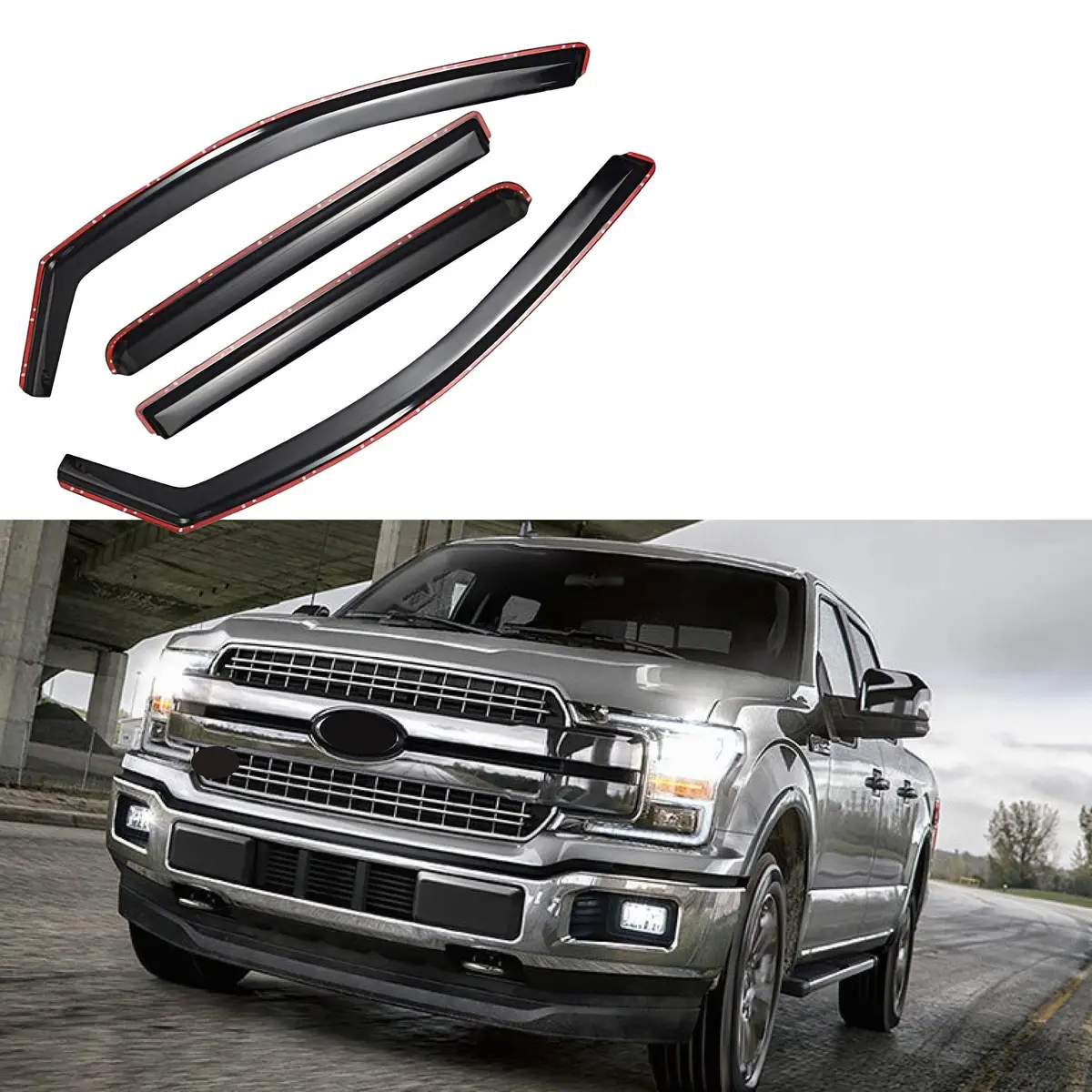 Fit 2015-2021 Ford F150 Crew Cab In-Channel Vent Window Visors Rain Sun Wind Guards Shade Deflectors 1