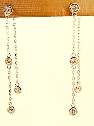 14K White Gold Diamond Bezel Drop Earrings 1