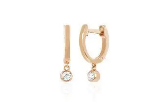 14K Yellow Gold Single Mini Bezel Drop Huggies 1