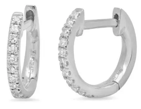14K White Gold Diamond Huggie Hoops 1