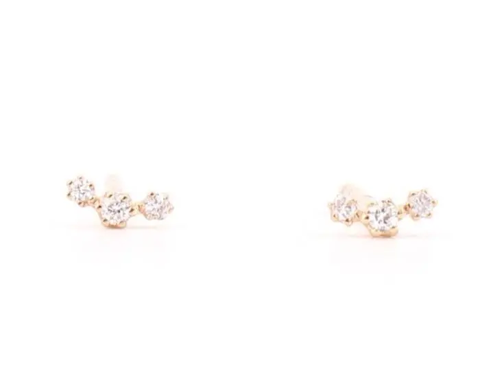 14K Yellow Gold Diamond Mini Prong Climber Earrings 1