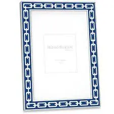 Silver Plate Navy 5X7 Frame With Silver Link Design 1