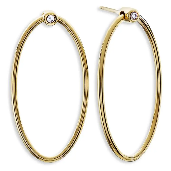 14K Yellow Gold Oval Earrings With One Bezel Set Diamond 1