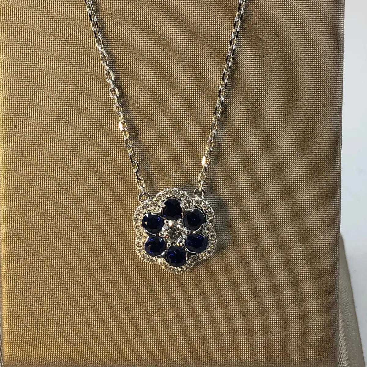 18K White Gold Sapphire And Diamond Cluster Pendant 1