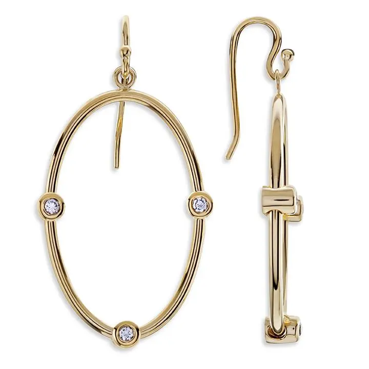 14K Yellow Gold Oval Earrings With Bezel Set Diamonds 1