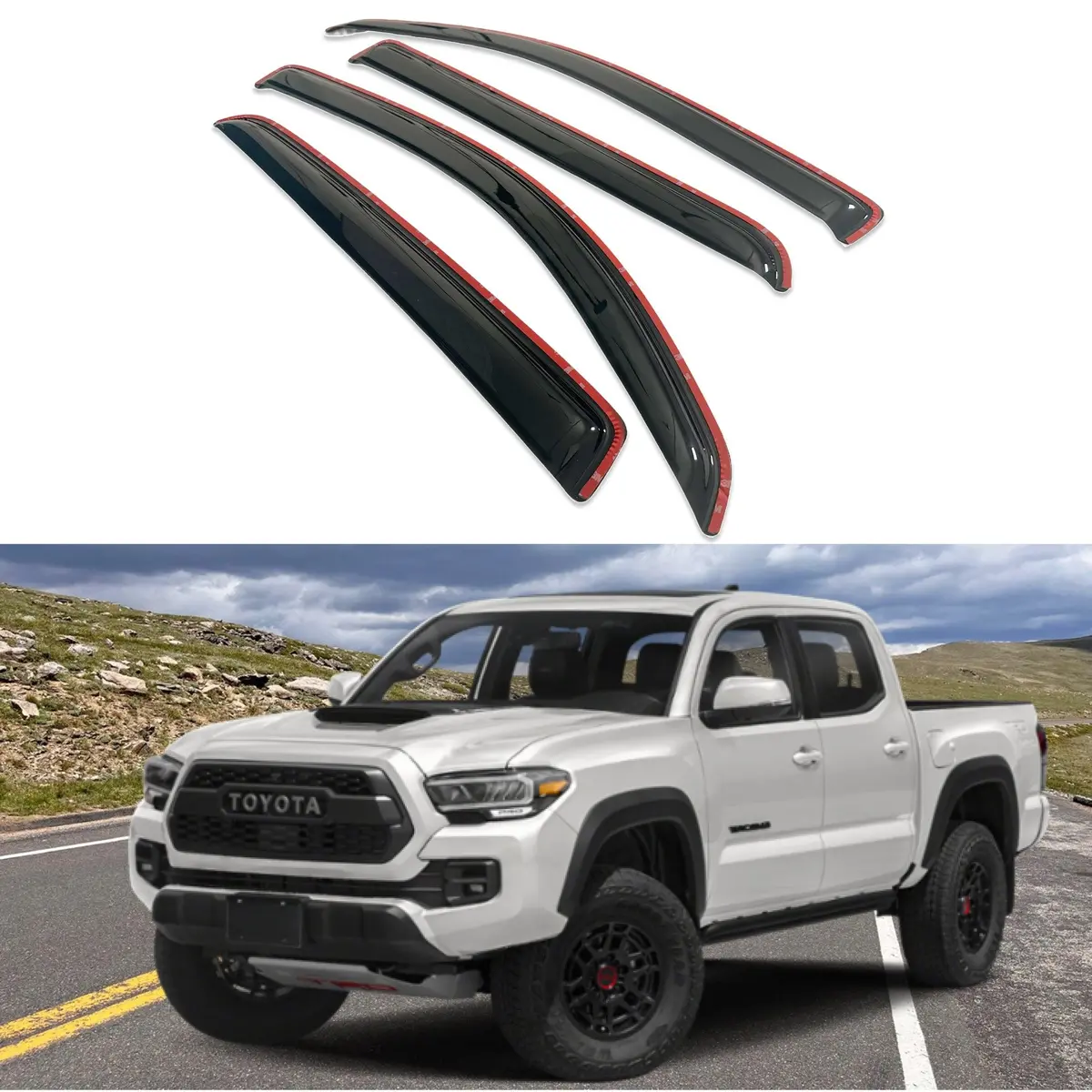 Fit 2016-2023 Toyota Tacoma In-Channel Vent Window Visors Rain Sun Wind Guards Shade Deflectors 1