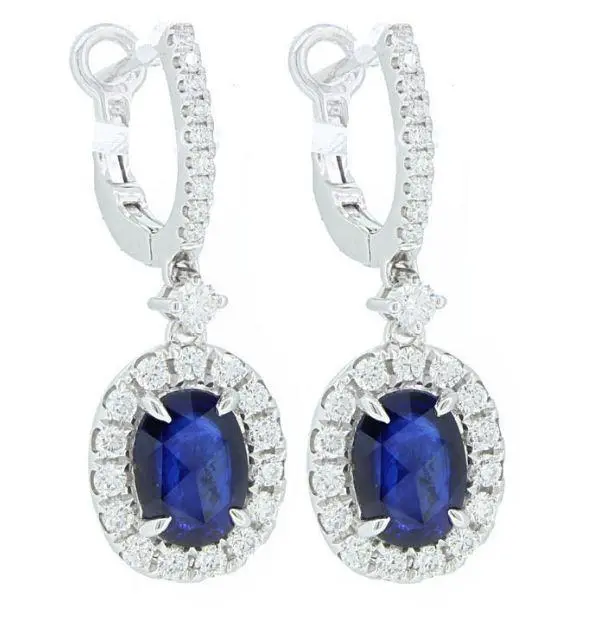 18K White Gold Oval Sapphire And Diamond Dangle Earrings 1