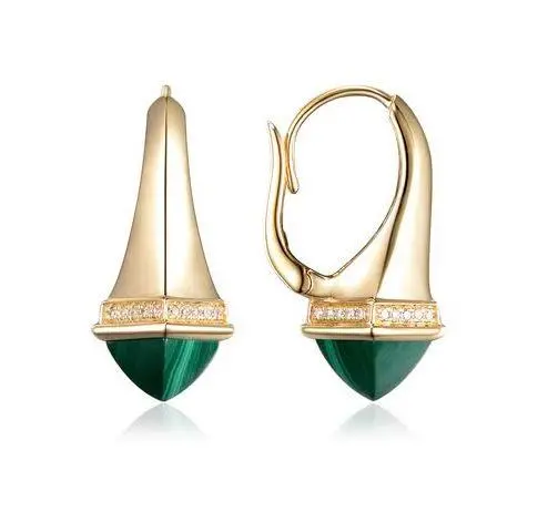14K Yellow Gold Malachite And Diamond Earrings 1