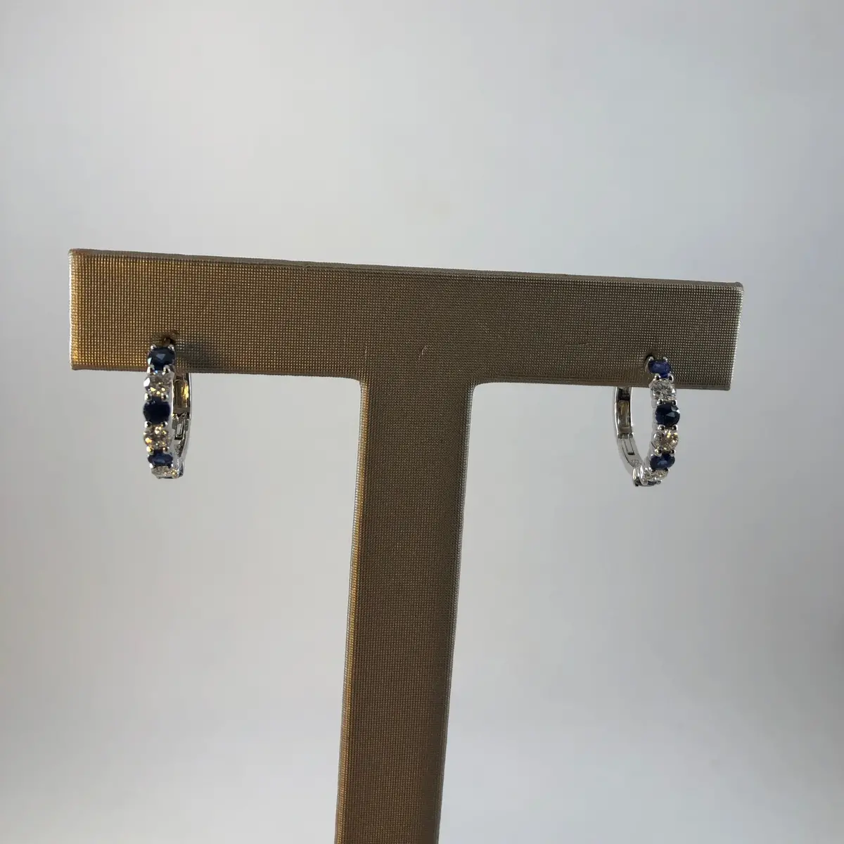 18K White Gold Sapphire And Diamond Hoop  Earrings 1