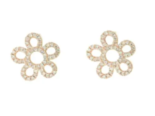 18 Karat Yellow Gold Diamond Flower Stud Earrings 1