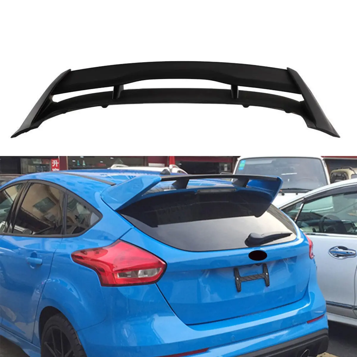 Fits 2012-2018 Ford Focus Hatchback Rs Style Rear Roof Wing Spoiler (Glossy Black) 1