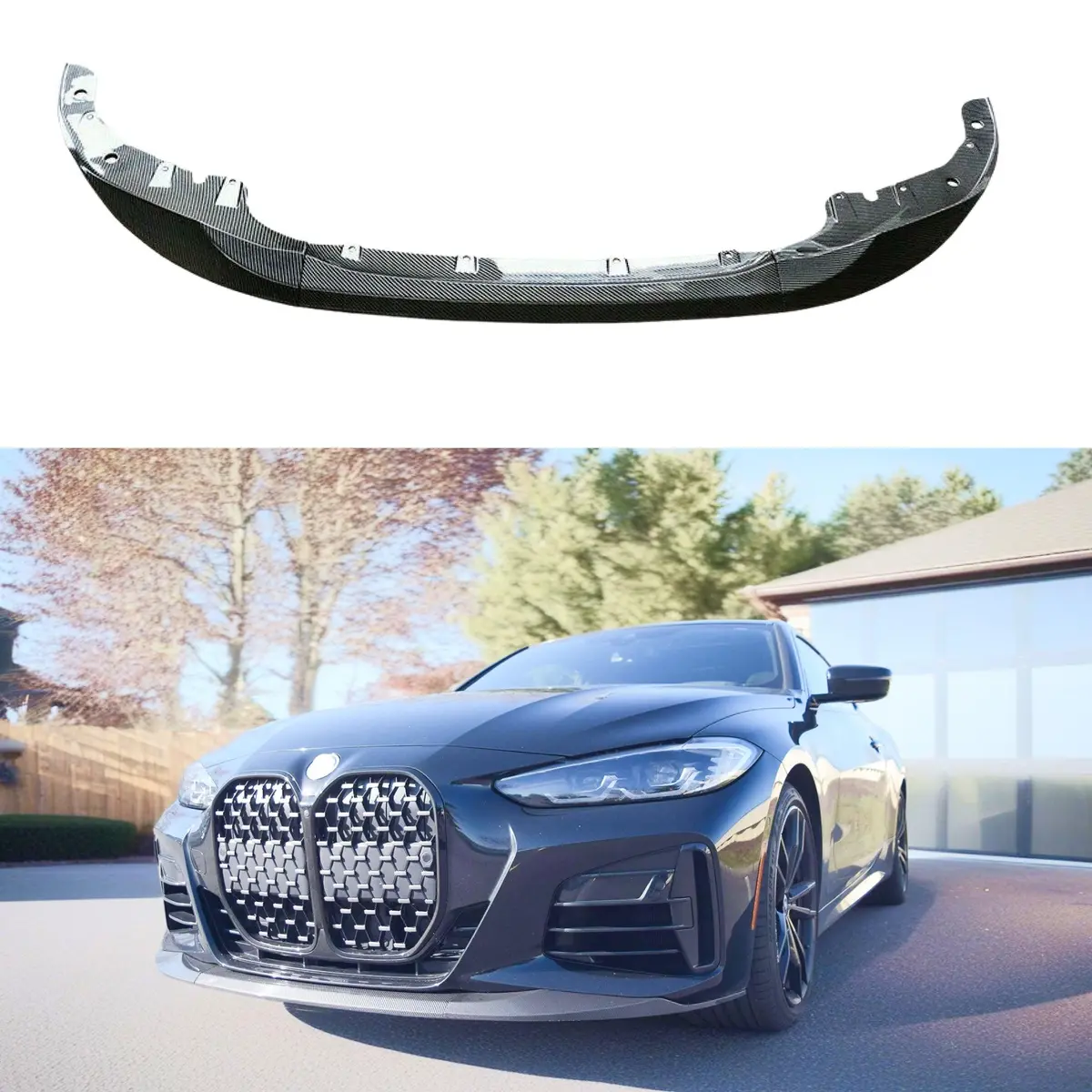 Fits 2021-2024 Bmw G22/G23 430I/M440i Mp Style Carbon Fiber Print Front Lip Spoiler 1