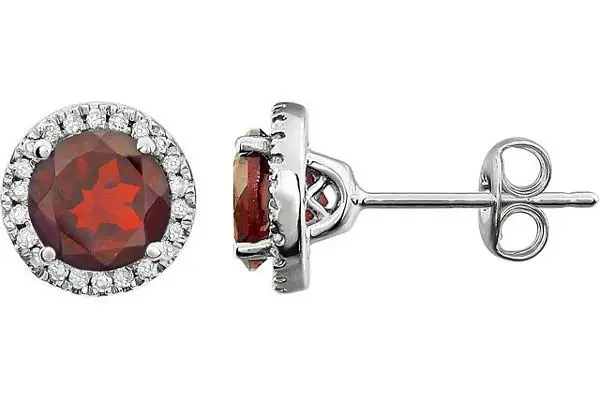 14K Yellow Gold Garnet And Diamond Halo Stud Earrings 1