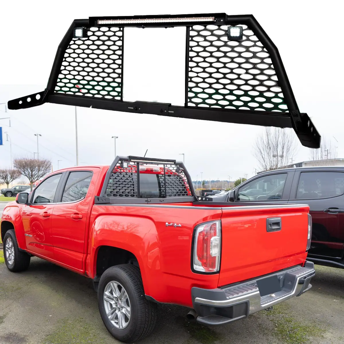 For Gmc Sierra Truck & Led Light Bar Steel Black Roll Bar Headache Chase Rack 1