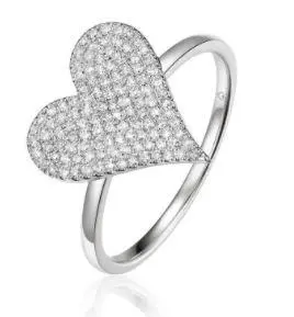 14K White Gold Diamond Pave Heart Fashion Ring 1