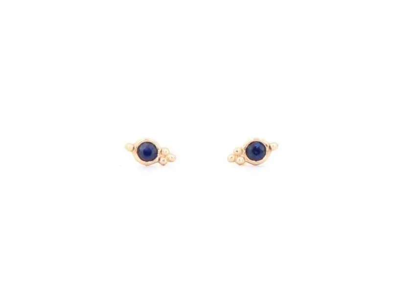 14K Yellow Gold Blue Sapphire Iris Stud Earrings 1