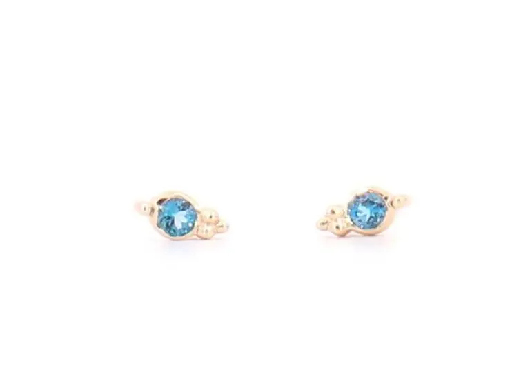 14K Yellow Gold London Blue Topaz Iris Stud Earrings 1