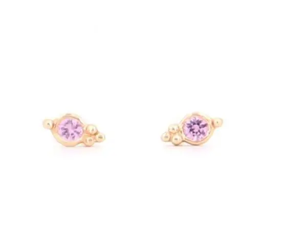 14K Yellow Gold Pink Sapphire Iris Stud Earrings 1