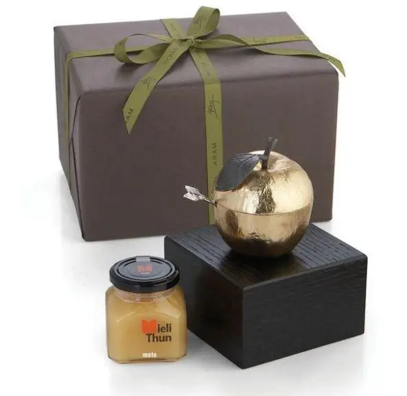 Apple Honey Pot With Spoon And Honey Kosher Gift Set 1