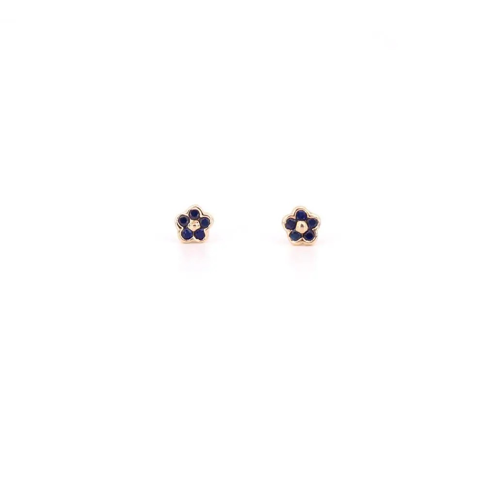 14K Yellow Gold Blue Sapphire Mini Flower Stud Earrings 1