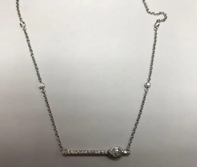 14K White Gold Diamond Bar Pendant With One Pear Shape Diamond 1