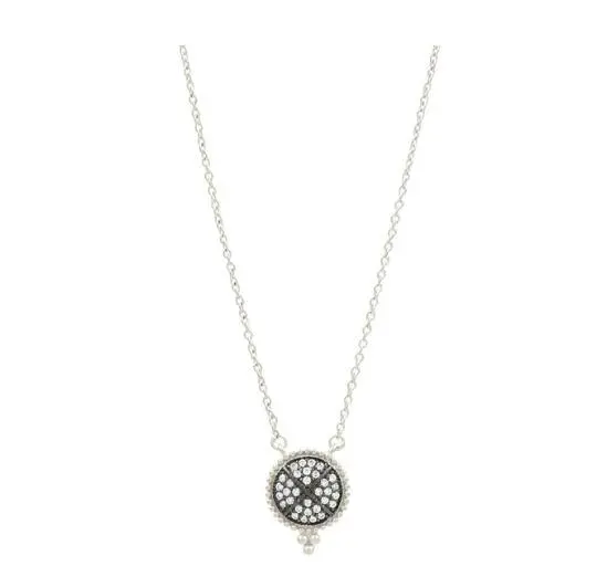 Freida Rothman Sterling Silver Black Rhodium Signature Pave Disc Pendant 1