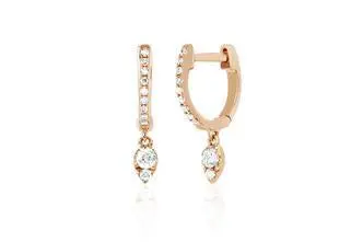 14K Yellow Gold Diamond Teardrop Mini Huggies 1