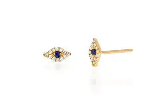 14K Yellow Gold Pave Evil Eye Studs 1