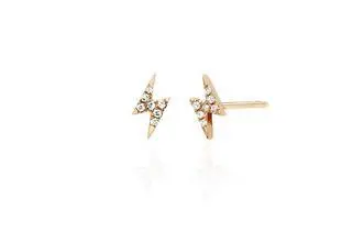 14K Yellow Mini Lightening Bolt Earrings 1