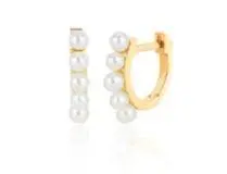 14K Yellow Gold Mini Pearl Huggie 1