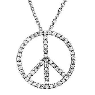 White Gold Diamond Peace Sign Pendant 1
