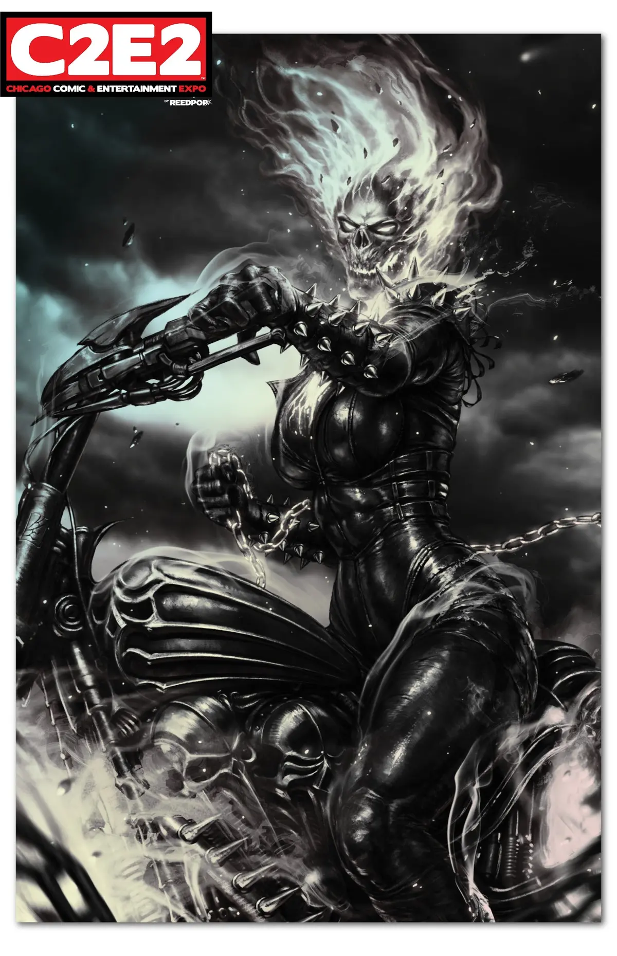 **Tonight 7Pm Est**  2026 C2e2 Exclusive "Spirit Of Vengeance" B&W Rainbow Foil Sketchbook Signed By Kyuyong Eom 1