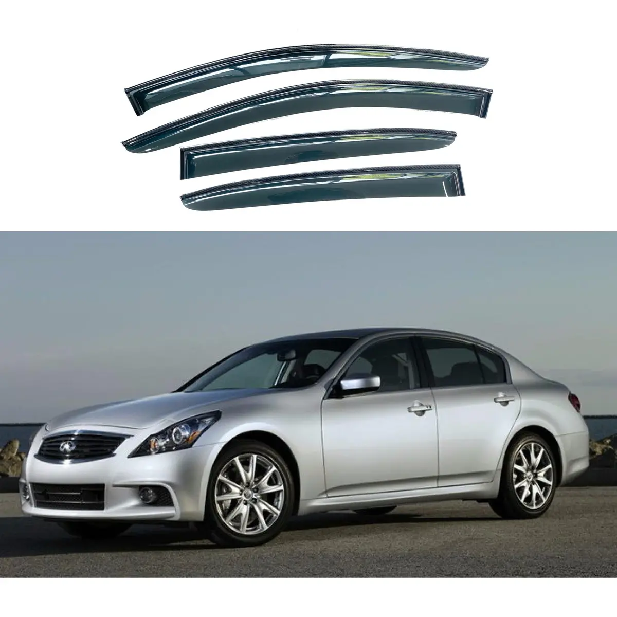 Fit 2007-2015 Infiniti G25 G35 G37 Q40 Carbon Fiber Trim Style Vent Window Visors Rain Sun Wind Guards Shade Deflectors 1