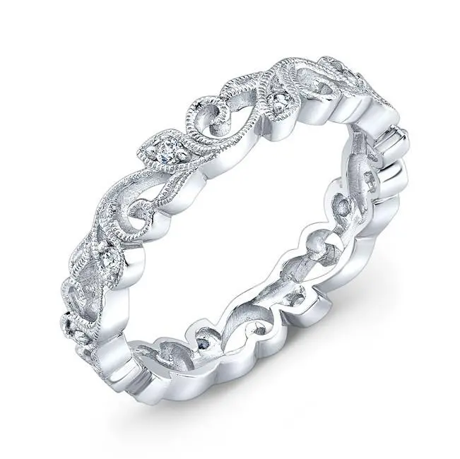 18K White Gold Diamond Vine Wedding Ring 1
