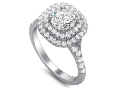 14K White Gold Double Diamond Halo Diamond Engagement Ring(Center Stone Not Included) 1