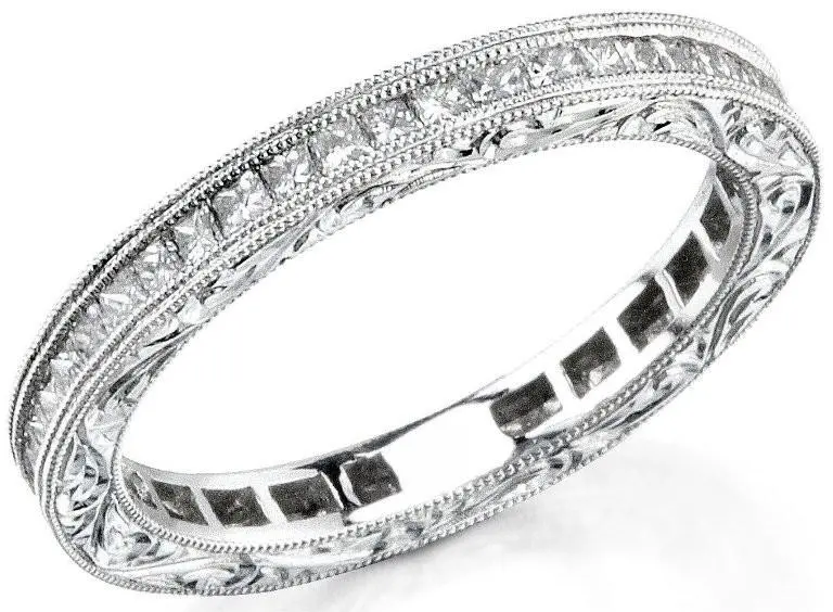 18K White Gold Channel Set Princess Cut Diamond Wedding Ring 1