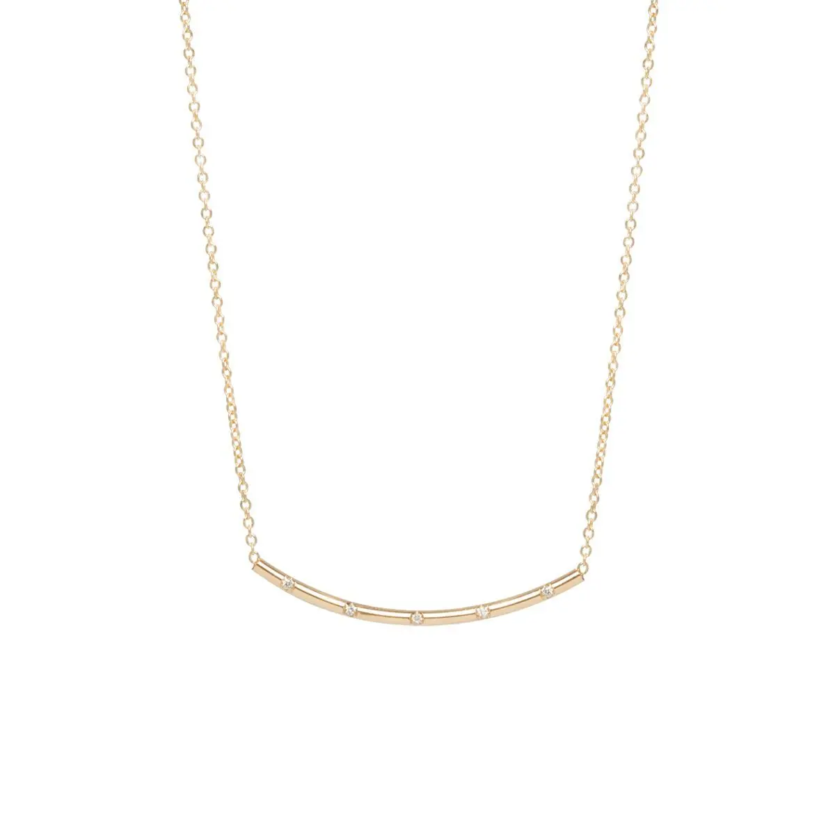 14K Yellow Gold Curved Bar Necklace With Diamonds 1