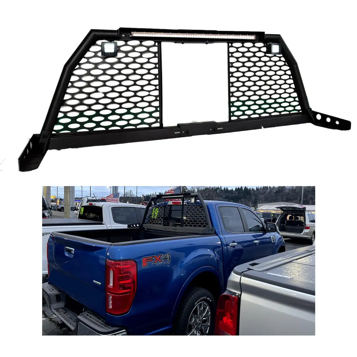 For Ford Ranger Truck Led Bar Adjustable Reinforced Steel Roll Bar Headache Rack 1