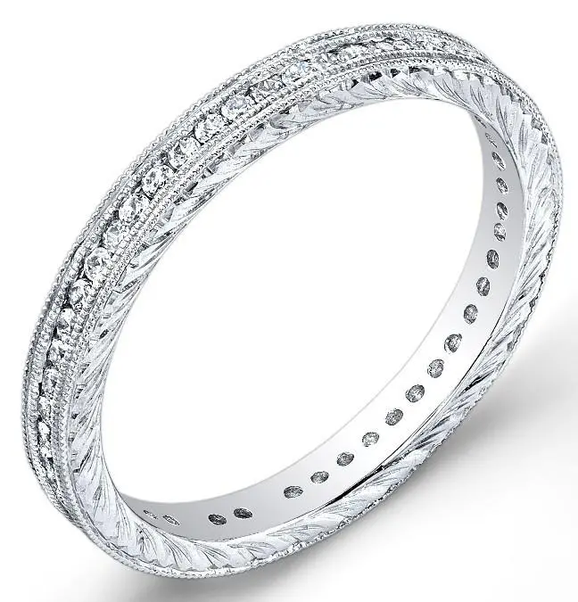 18K White Gold  Channel Set Diamond Ring With Engraved Sides 1