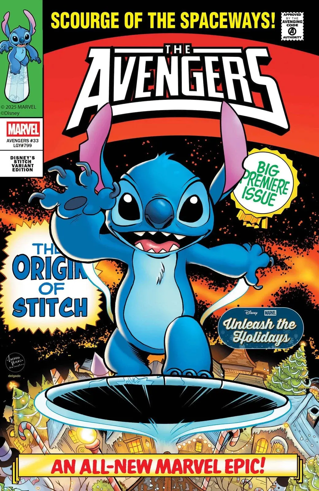 Avengers #33 Luciano Vecchio Disney Stitch Unleash The Holidays Variant 1