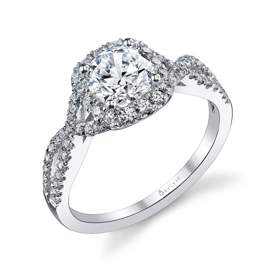 14K White Gold Faustine Classic Criss-Cross Diamond Halo Engagement Ring (Center Stone Not Included) 1