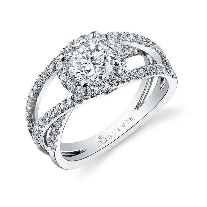 14K White Gold Diamond Split-Shank Engagement Ring(Center Stone Not Included) 1