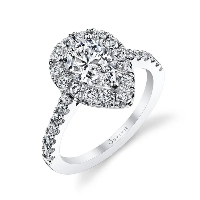 14K White Gold Jacalyn Pear Shape Diamond Halo Engagement Ring (Center Stone Not Included) 1
