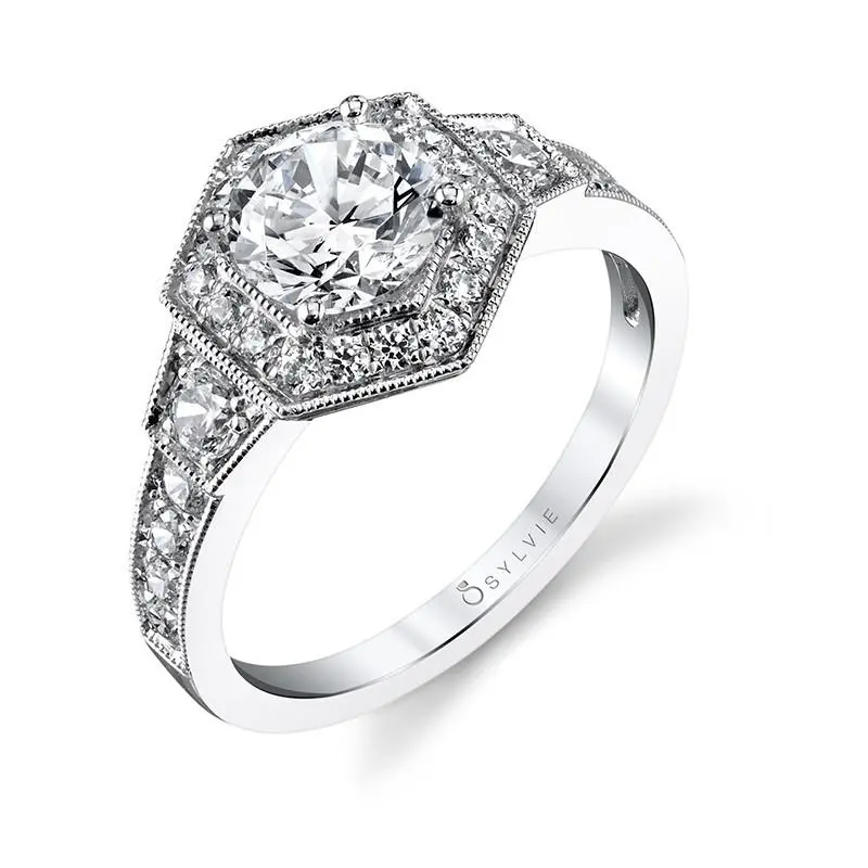 14K White Gold Vintage Inspired  Diamond Accented Engagement Ring(Center Stone Not Included) 1