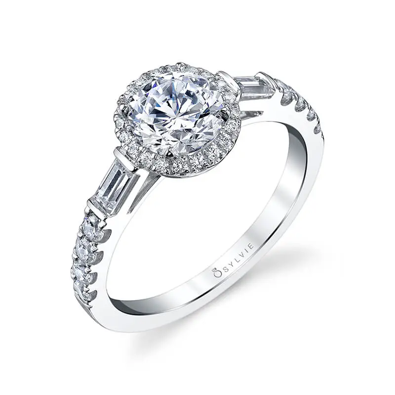 14K White Gold Diamond Halo Engagement Ring (Center Stone Not Included) 1